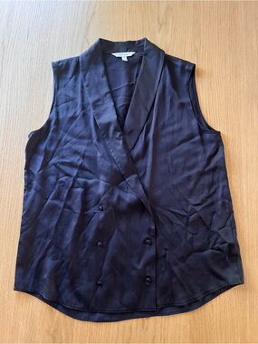 & Other Stories Navy Satin Sleeveless Wrap Vest Blouse